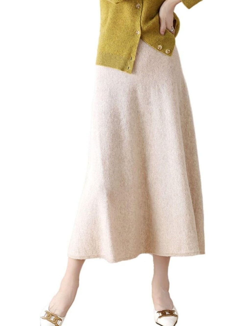 Cozy Ribbed Long Skirt for Women - 100% Merino Wool, Warm Fall/Winter Essential